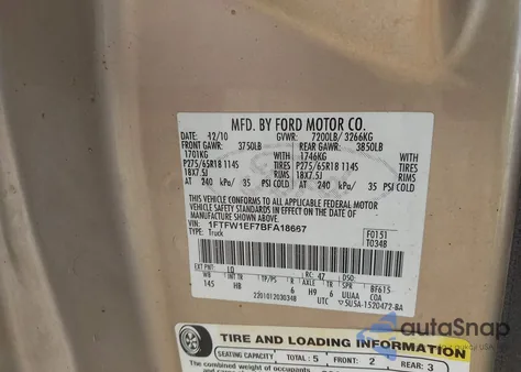 2011 Ford F-150 Lariat z USA, uszkodzony, nr VIN 1FTFW1EF7BFA18667